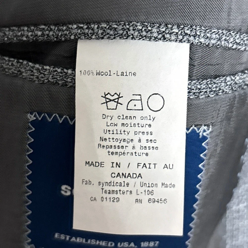 Hart Schaffner Marx Sport Coat 52R Chicago Fit Soft Gray Wool Hopsack Canada